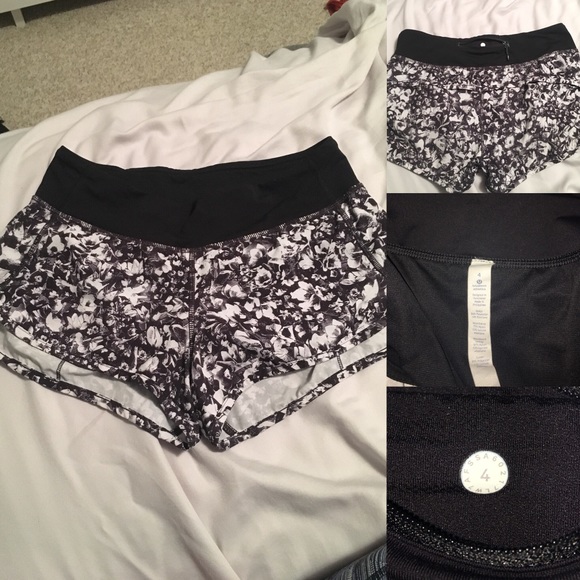 lululemon athletica Pants - Black and white floral speed shorts